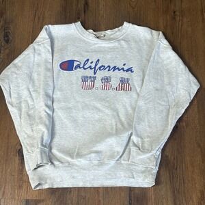 Vintage California USA Champion-Style Crewneck M/L Boxy Sweatshirt Flag Graphic
